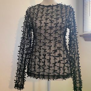 Zara mesh long sleeve,sexy see through black shirt